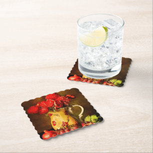 Dessous-de-verre En Papier Peinture à l'huile de fleurs rouges et de fruits 