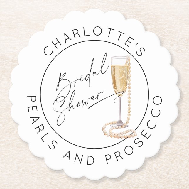 Dessous-de-verre En Papier Perles et Prosecco Mariage script Moderne (Devant)