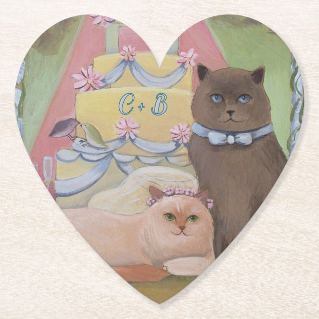 Dessous-de-verre En Papier Personalize Initials Wedding Cats  (Devant)