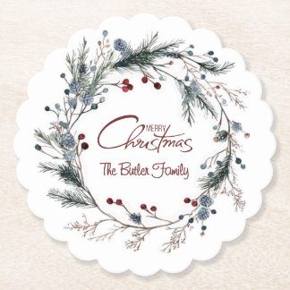 Dessous-de-verre En Papier Personalized Delicate Christmas Floral Wreath