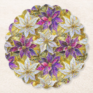 Dessous-de-verre En Papier Poinsettias de Noël blanc or violet rose