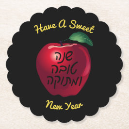 Dessous-de-verre En Papier Pomme rouge Shanah Tovah personnalisée