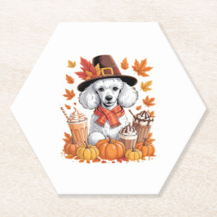 Dessous-de-verre En Papier Poodle de Thanksgiving Boit du Café Feuilles d'Aut