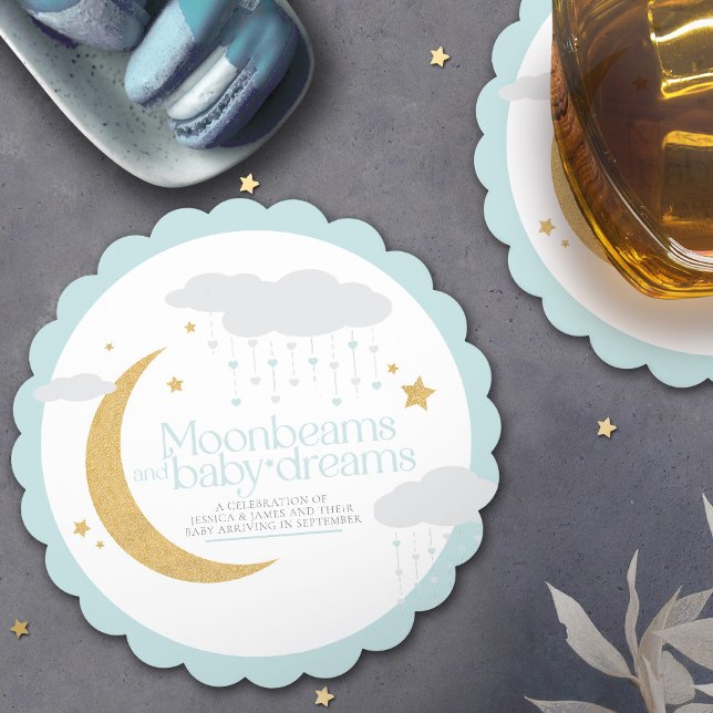 Dessous-de-verre En Papier Poutres de lune et rêves de bébé baby shower bleu (Créateur téléchargé)