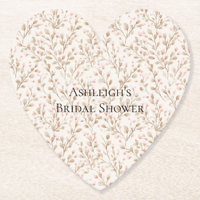 Dessous-de-verre En Papier Pretty Blush Pink Cream Floral Bridal Shower (Devant)