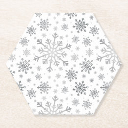 Dessous-de-verre En Papier Pretty Silver Flammes de neige de Noël en hiver bl