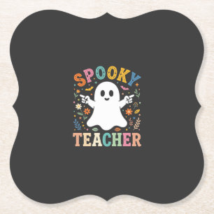 Dessous-de-verre En Papier Prof Enseignant Fantôme Mignon Halloween Design_1