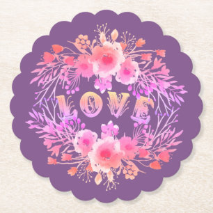 Dessous-de-verre En Papier Purple LOVE dans l'aquarelle Fleurs