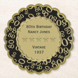 Dessous-de-verre En Papier quatre-vingtième Festons d'or/noir de motif de