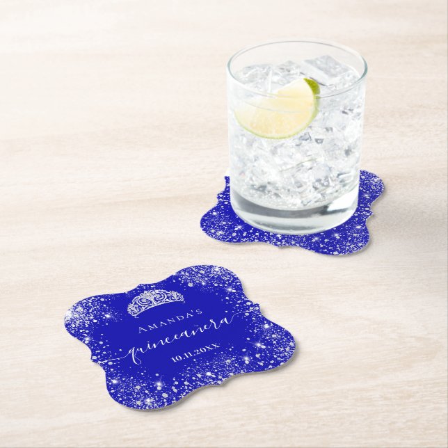 Dessous-de-verre En Papier Quinceanera royal bleu argent parties scintillant  (En situation)