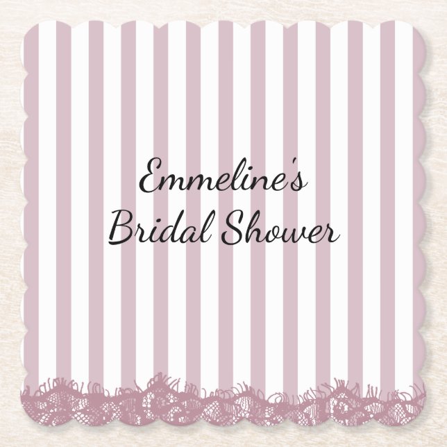 Dessous-de-verre En Papier Rayures roses et dentelle Baby Shower (Devant)