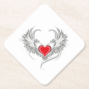 Dessous-de-verre En Papier Red Angel Coeur avec ailes