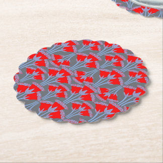 Dessous-de-verre En Papier Red Bellflower Scalloped Round Paper Coaster 