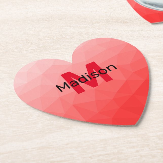 Dessous-de-verre En Papier Red gradient geometric mesh pattern Monogram (Incliné)