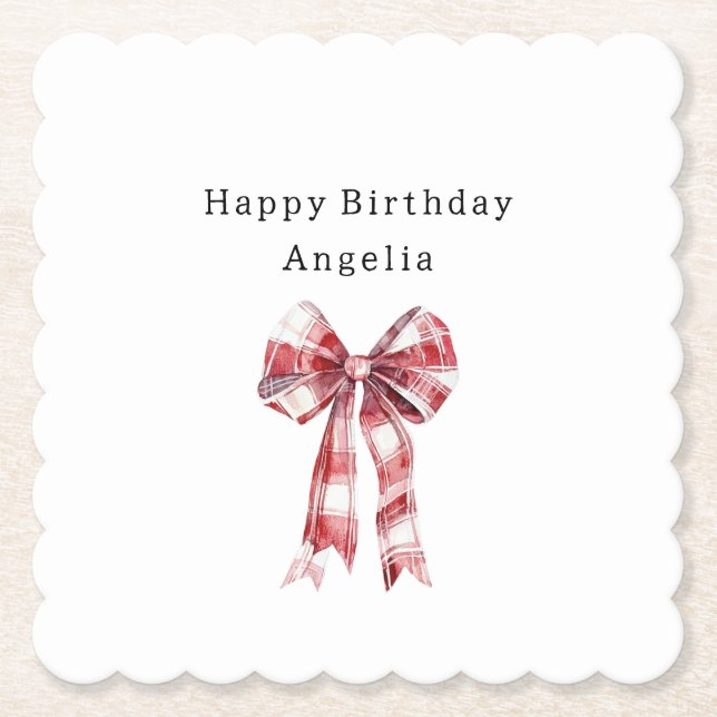 Dessous-de-verre En Papier Red White Plaid Stripes Bow Birthday (Devant)