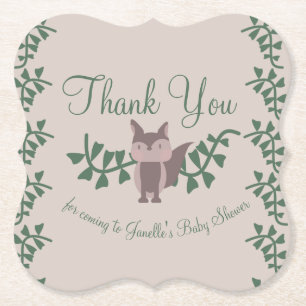 Dessous-de-verre En Papier Renard de la forêt verdoyante Baby Shower Rustique
