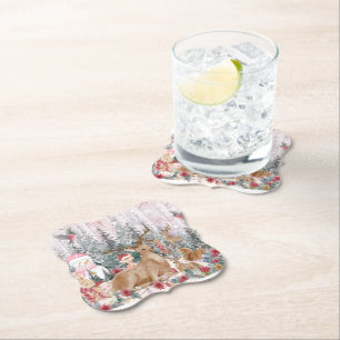 Dessous-de-verre En Papier Rinder d'aquarelle rose, Snowman Joyeux Noël