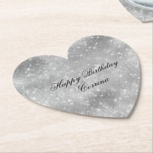Dessous-de-verre En Papier Romantique Argent Étincelle Glitzy anniversaire