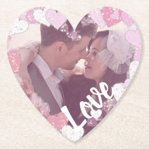 Dessous-de-verre En Papier Romantique Coeurs roses Aimer Photo personnalisée