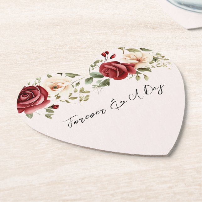 Dessous-de-verre En Papier Romantique Rouge Blush rose Roses Mariage (Incliné)