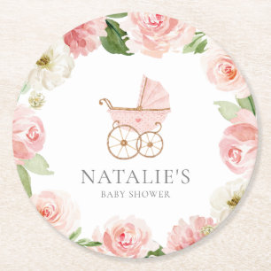 Dessous de verre en papier rond Baby shower rose f