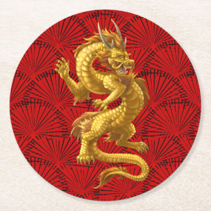 Dessous de verre en papier rond chinois Lucky Gold