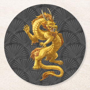 Dessous de verre en papier rond chinois Lucky Gold