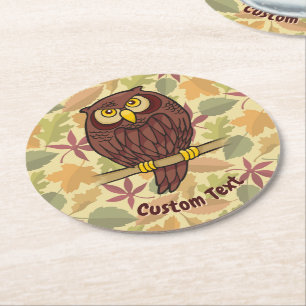 Dessous de verre en papier rond de dessin de hibou