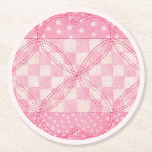 Dessous de verre en papier rond PINK HEART QUILT /