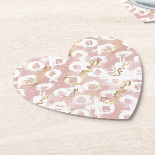 Dessous-de-verre En Papier Rose Blanc Gold Love XO (Incliné)