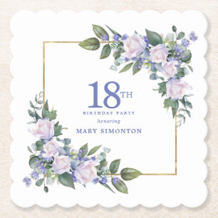 Dessous-de-verre En Papier Rose Blanche Fleur Bleue Fête Personnalisée 18ème 