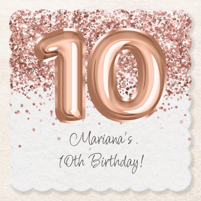 Dessous-de-verre En Papier Rose Gold 10e fête d'anniversaire (Devant)