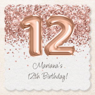 Dessous-de-verre En Papier Rose Gold 12e fête d'anniversaire