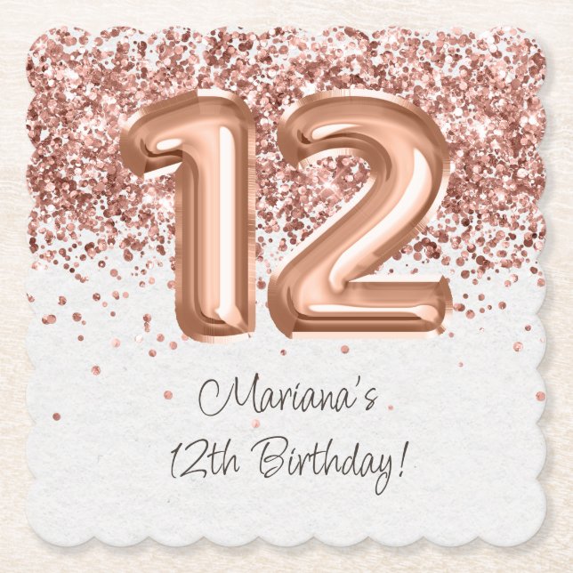 Dessous-de-verre En Papier Rose Gold 12e fête d'anniversaire (Devant)