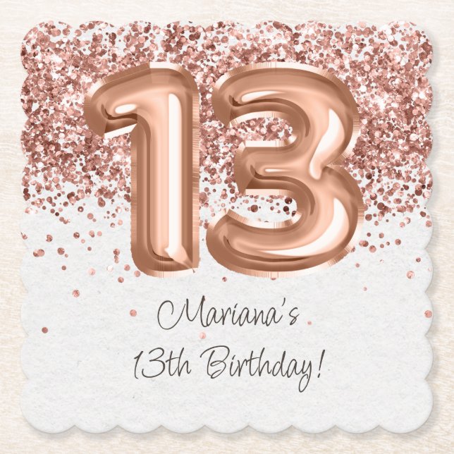 Dessous-de-verre En Papier Rose Gold 13e fête d'anniversaire (Devant)