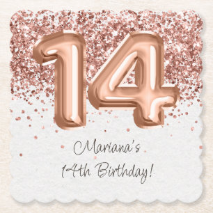 Dessous-de-verre En Papier Rose Gold 14e fête d'anniversaire
