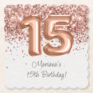 Dessous-de-verre En Papier Rose Gold 15e fête d'anniversaire