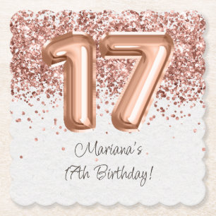 Dessous-de-verre En Papier Rose Gold 17e fête d'anniversaire