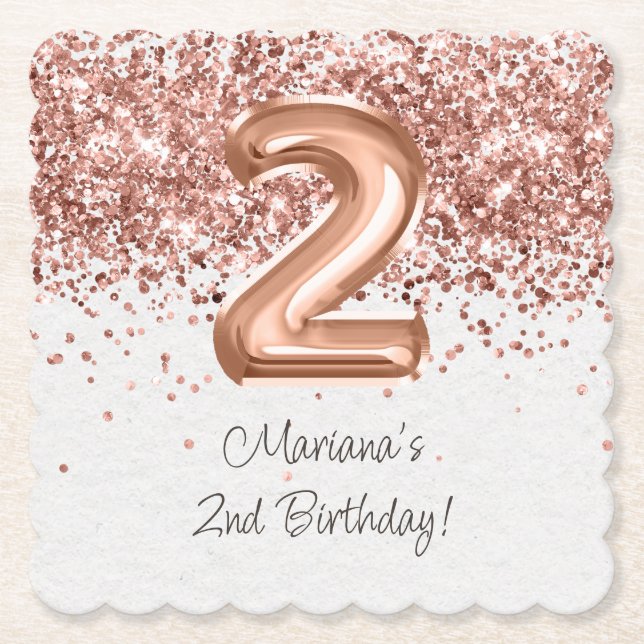Dessous-de-verre En Papier Rose Gold 2ème fête d'anniversaire (Devant)