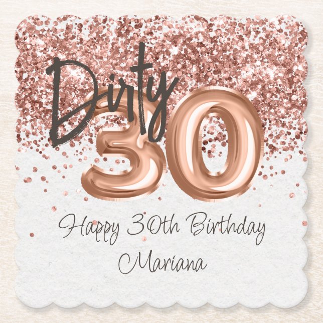 Dessous-de-verre En Papier Rose Gold 30e fête d'anniversaire (Devant)