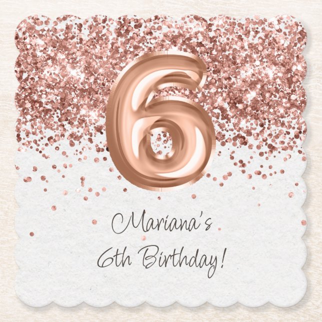 Dessous-de-verre En Papier Rose Gold 6e fête d'anniversaire (Devant)
