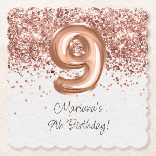 Dessous-de-verre En Papier Rose Gold 9e fête d'anniversaire