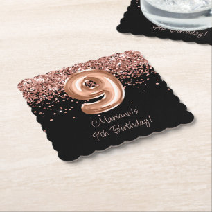 Dessous-de-verre En Papier Rose Gold Black 9e fête d'anniversaire