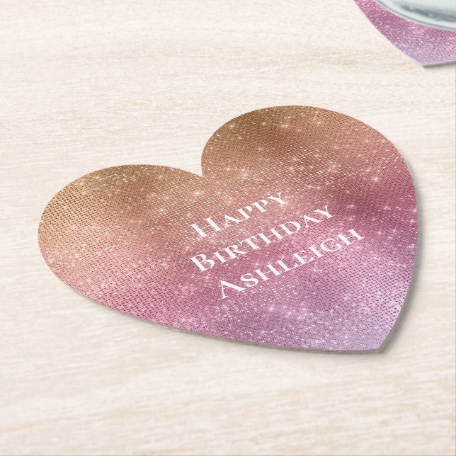 Dessous-de-verre En Papier Rose Gold rose pourpre Éperche Anniversaire (Incliné)
