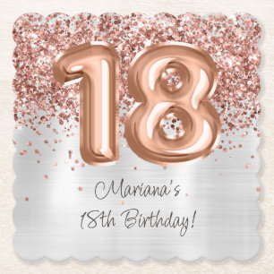Dessous-de-verre En Papier Rose Gold Silver 18e fête d'anniversaire