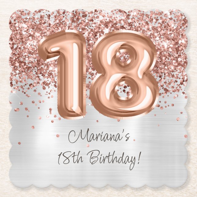 Dessous-de-verre En Papier Rose Gold Silver 18e fête d'anniversaire (Devant)