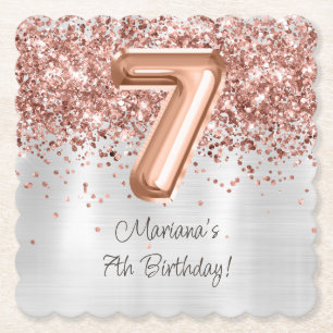 Dessous-de-verre En Papier Rose Gold Silver 7e fête d'anniversaire