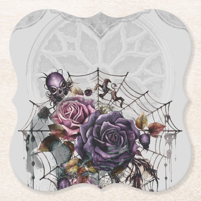 Dessous-de-verre En Papier Rose gothique fête éffrayante d'Halloween (Devant)