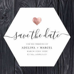Dessous-de-verre En Papier Rose moderne Gold Heart Enregistrer la date