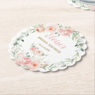Dessous-de-verre En Papier Rose Pâle Florale Élégante Bébé Mariage Fête d'Ann
